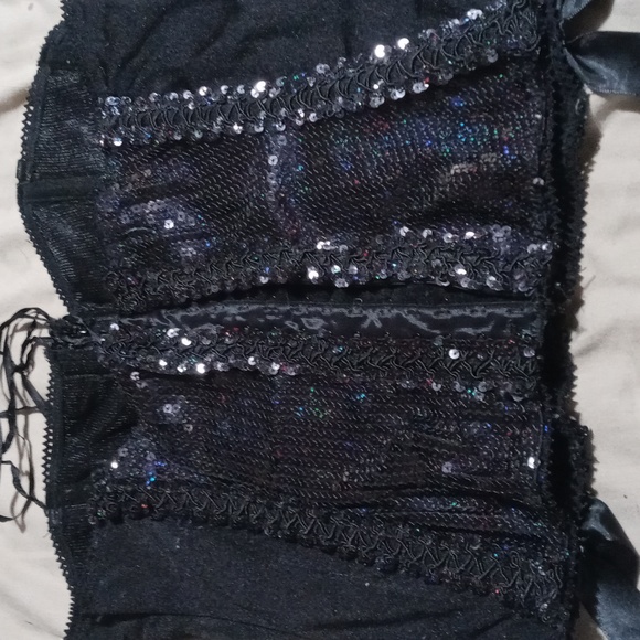 Bnwot rave corset in black with sequins through out sz large with bows - Picture 4 of 5